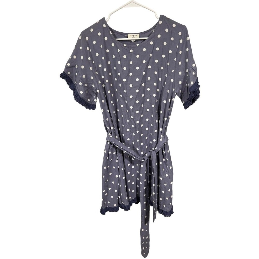 Umgee USA Polka Dot Short-Sleeve Tunic Dress With Belt & Ruffle Details